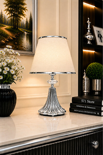 571 Store X21 Series Table Lamp with Twisted Metal Base Fabric Headboard Nigh...