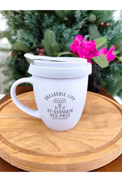 Madame Coco Bellanita Mug with Handle and Lid - Soft Gray - 350 ml