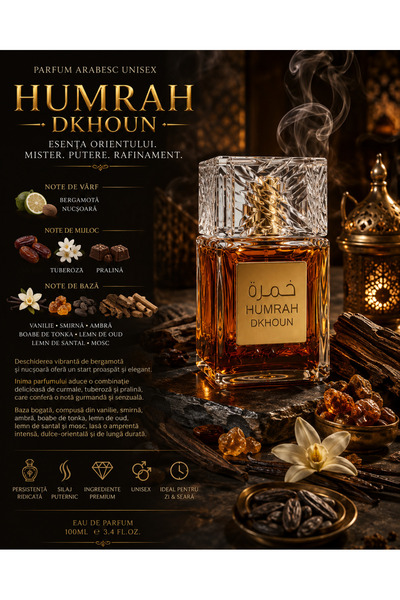 Humrah Parfum Arabesc Original DUKHAN 100 ml – Oriental Lemnos, Elegant și Ra...