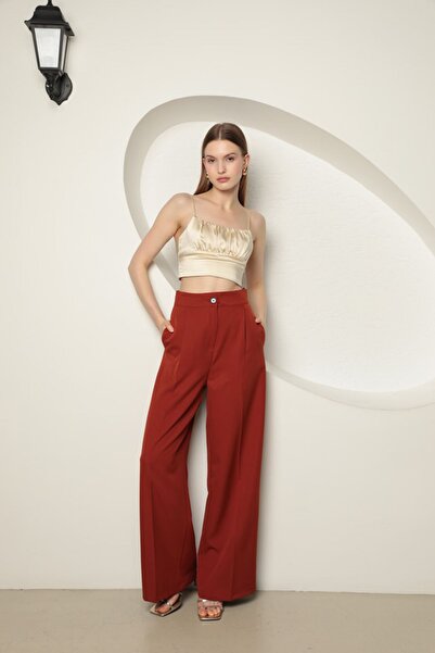 Clothes Fast Women's Tile Palazzo Pants High Waist Buttoned Pockets Wide Leg ...