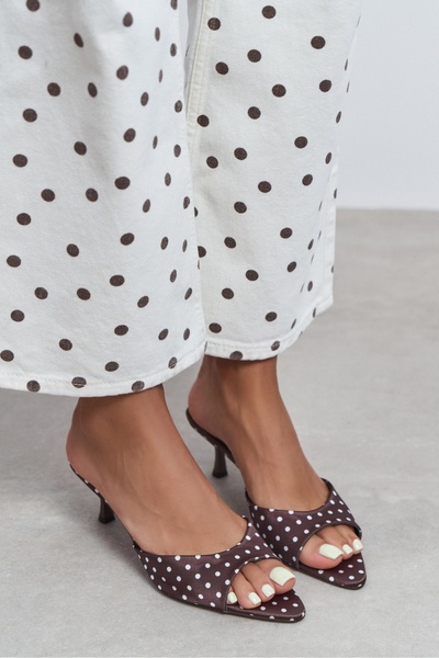 NİŞANTAŞI SHOES Promise Brown Satin Polka Dot Patterned Pointed Toe Women's T...