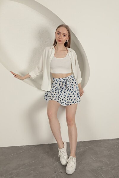 Clothes Fast Fusta mini cu volane, elastică în talie, cu textură Burumcuk, cu...