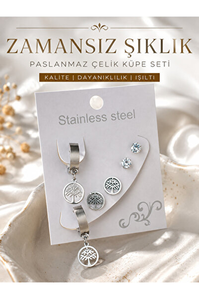 karmabijuteriaksesuar Stainless Steel 6-Piece Combination Earring Set Silver ...
