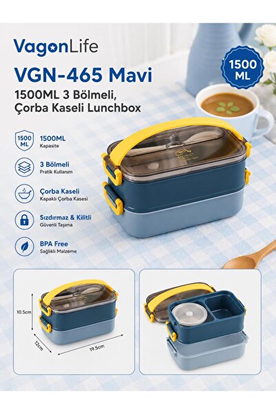 Vagonlife VGN-465 Plava 1500 ml Kapacitet 3 Odjeljka Zdjela za supu Kutija za...