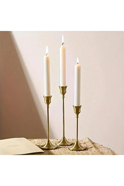 Generic Gold Metal Taper Candle Holders Set of 3, Elegant Candlesticks for We...