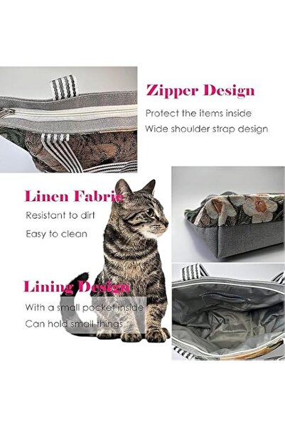 Tazweeq Cat Tote Bag for Women, Cute Tabby Canvas Shoulder Bag with Zipper Cl...