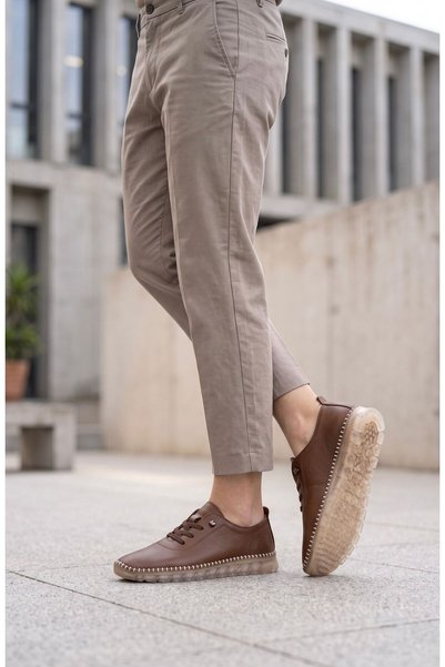 HYS SHOES Women's Brown Comfort Orthopedic Walking Shoes Soft Transparent Sole Genuine Leather Casual Shoes