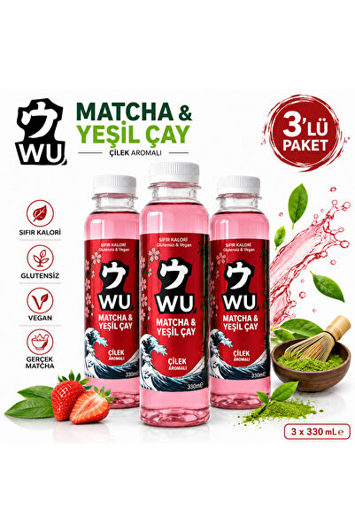 WU Matcha & Yeşil Çay Çilek Aromalı Soğuk Çay 330 ml x 3