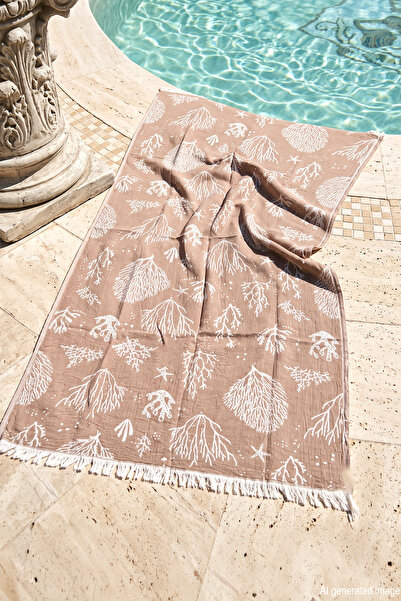 REMSA 100% Cotton Coral Patterned Beach Towel Bath Sauna Sea Towel Peshtemal ...