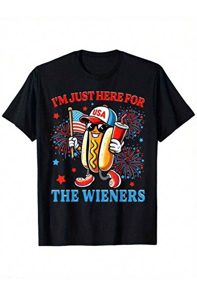 4CR تي شيرت رجالي من القطن بتصميم عصري من I'm Just Here For The Wieners Hot D...