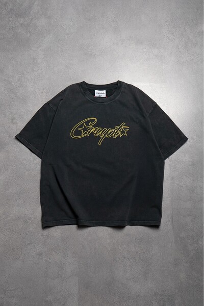 Crupt Studio Yellow Motion Washed Boxy Crop Black Men's T-Shirt