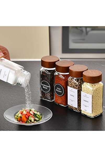 GENERAL 12Pcs Spice Jars Set with Labels, 4 oz Wooden Lids Spices Container, ...