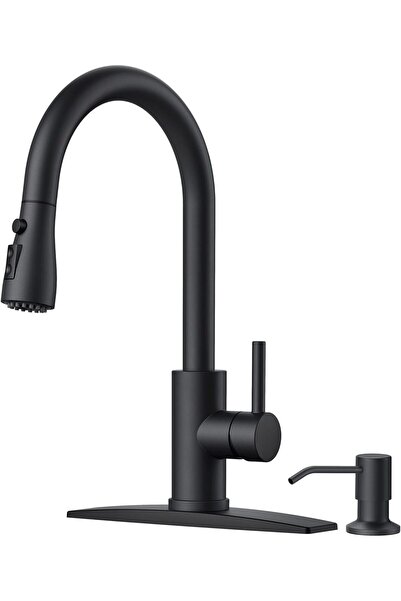 STARSTAR Black kitchen faucet, drop-down sprayer, classic 3-mode stainless st...