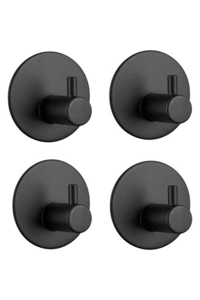 STARSTAR Black adhesive wall hooks, 4-pack, stainless steel bathroom hooks, a...
