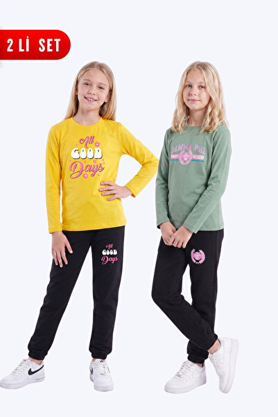 FYK KİDS Girl's 2-Piece Printed Long Sleeve Single Jersey Tracksuit Set