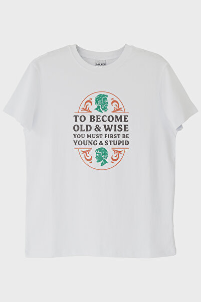 lofux To Become Old & Wise Young and  White T-Shirt