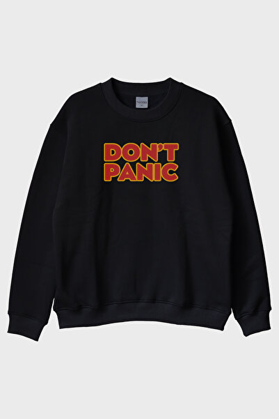 Generic Brand Don'T Panic Printed Humorous Black Crew Neck Sweatshirt