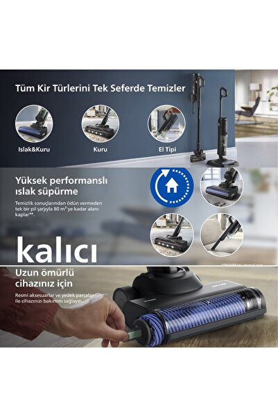 Philips 7000 Serisi AquaTrio Kablosuz Dikey Süpürge, Islak&Kuru Temizlik, Oto...