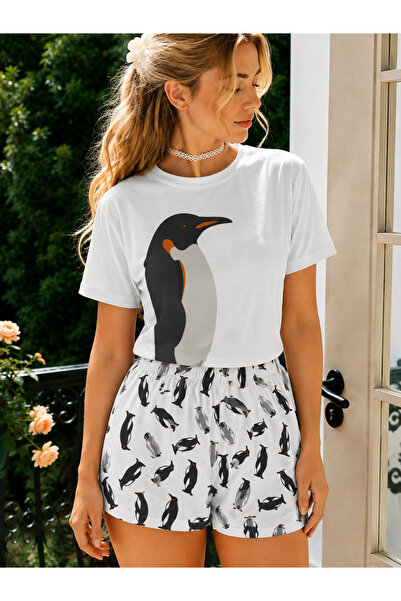the DIFFerent Women's Penguin Patterned Short Sleeve Shorts Pajama Set