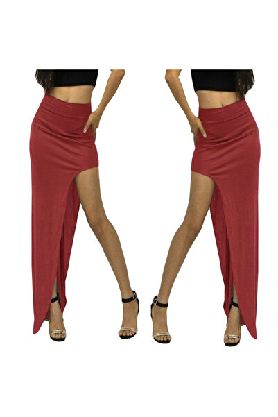 SNM Fustă creion lungă bodycon, SNM, bordo, 96cm, material elastic, cu crapat...