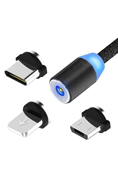 Generic 3-In-1 Magnetic Circular Data Sync And Charging Cable Black