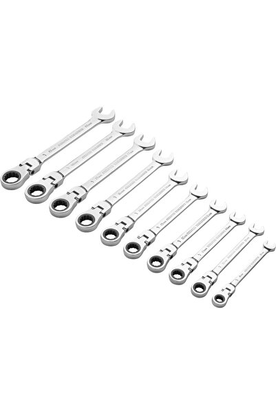 OEM 10-Piece Articulated Ratchet Wrench Set, Cr-V, Polished Chrome, 8-19 mm