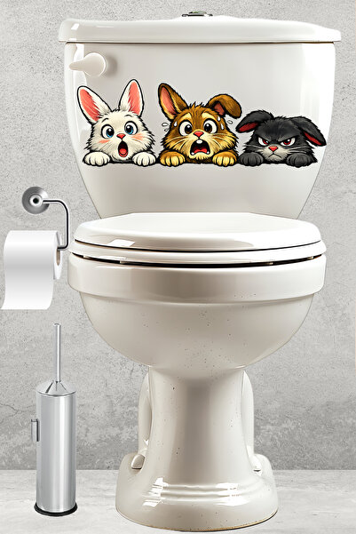 Echo Home Toilet Sticker Three Cute Rabbits with Confused, Scared and Annoyed...