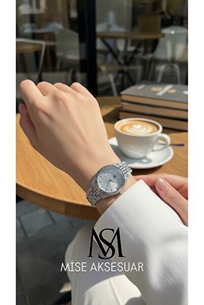 Mise Aksesuar Silver Color Interior White Elegant Wristwatch Does Not Tarnish