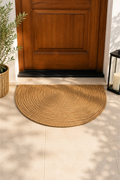 MaVaux Sahara Wicker Look Half Moon D Door Mat Jute Wicker Hand Woven Decorative