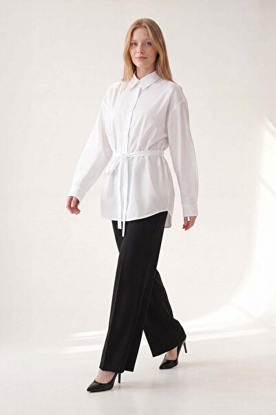 Levidor White Belt Detailed Shirt
