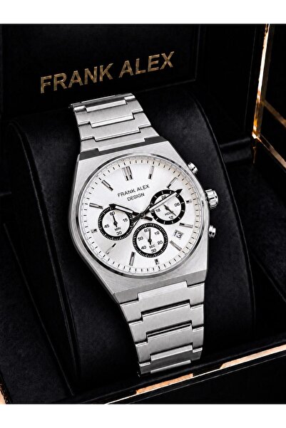 Frank Alex Dial with Stopwatch 2-Year Warranty Steel Strap 3 Atm Men's Wristw...