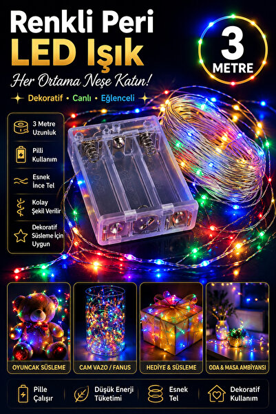 ALL FAST 3 Metre Pilli Peri LED Işık Dekoratif Beyaz Aydınlatma Tel Led Süsle...