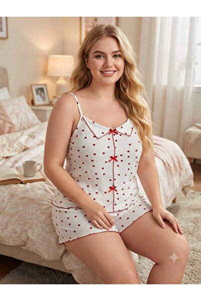 Asel Plus Size Lycra Fabric Pajama Set with Straps and Shorts