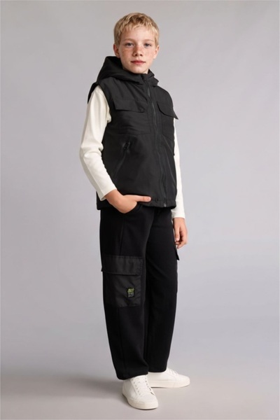 DeFacto 100% Cotton Cargo Pocket Pants for Boys - Black