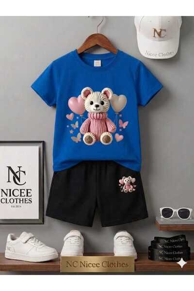 Leto Lykia Summer Children's T-Shirt Shorts Unisex (Bear with Balloons Printed)