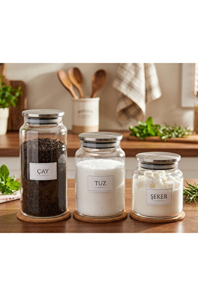 ÖZ HOME 3-Pack 1300/800/500 ml Vacuum Metal Lid Tea/Sugar/Salt/Coffee Jar Gla...