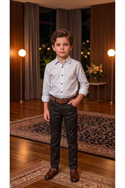 Merdia Kids Boy's Shirt, Pants, Belt 3-Piece Set