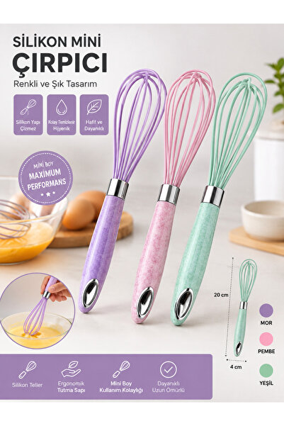 Generic Brand Mini Silicone Whisk 20cm Purple Pink Green Color Options Non-Sc...