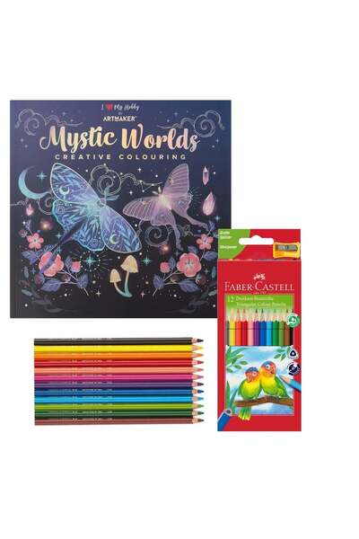 Decotime Set Carte de Colorat Antistres Mystic Worlds + 12 Faber-Castell, 48 ...