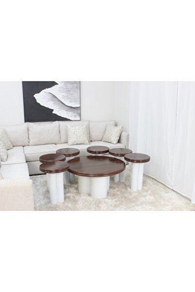 GLAMOURE HOME طقم طاولات قهوة وضيافة مودرن مكون من 7 قطع بتصميم أعمدة مضلعة م...