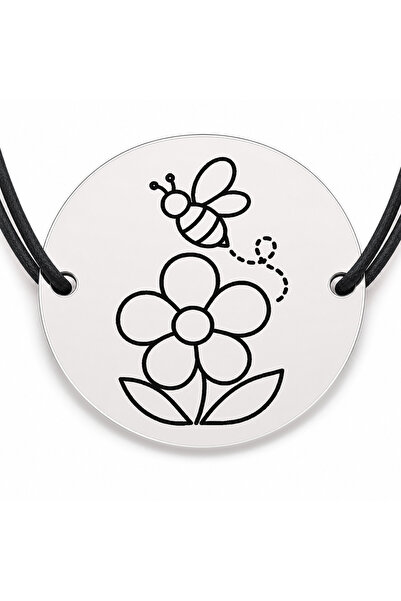 Simoshop Brățară argint 925 cu bănuț gravat albină pe floare, șnur negru regl...