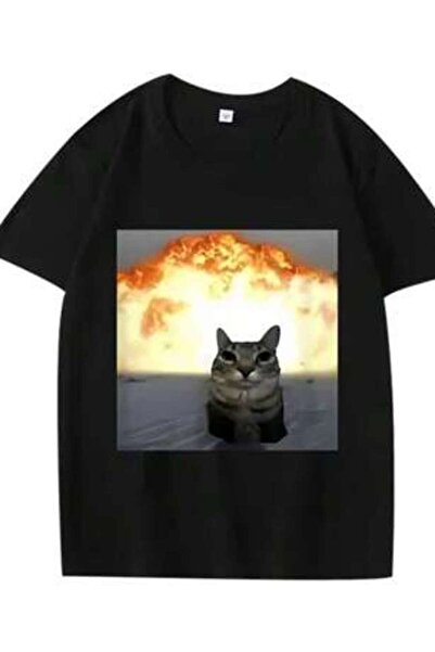 k222 Retro Funny Ibuprofen Meme Whimsical Cat Explosion Graphic T Shirt Summe...