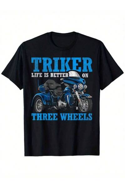 k222 تي شيرت Life Is Better On Three Wheels - تي شيرت للرجال من القماش الناعم...