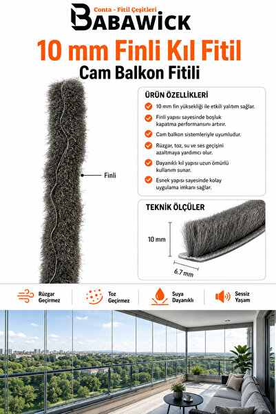 BABAWİCK 10 Meter Finned Fiber Wick 10mm Height Glass Balcony and Aluminum Do...