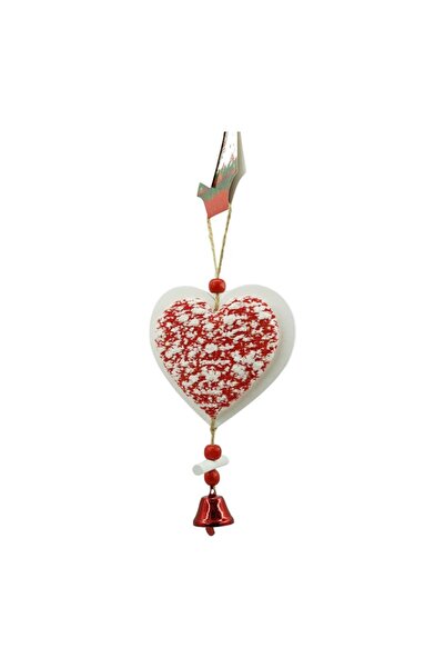Rao Ornament de Brad Inima din Tweed, Alb/rosu, Lemn, 18 Cm