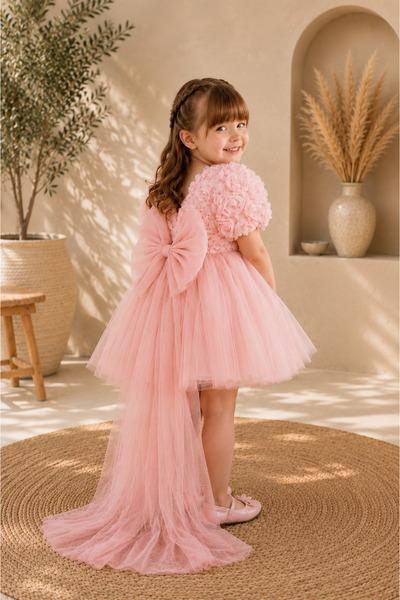 Mashotrend Girl's Fluffy Tulle Princess Dress with Floral Detail Evening Dress