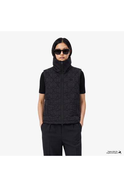 Lacoste Kadın Regular Fit Kapüşonlu Kapitone Siyah Yelek