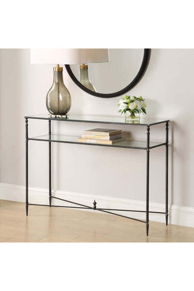 UTTERMOST Henzler 114 W x 83 H x 35 D Black Rectangle Console Table with Mirr...