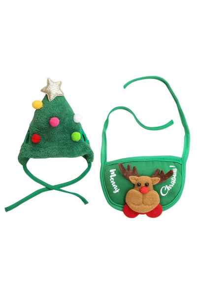 GGEROU Pet Christmas Costume Set, Christmas Tree Hat + Reindeer Saliva Bib, F...