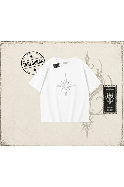 Tarzsokak Unisex kompas majica prevelikog kroja, bela